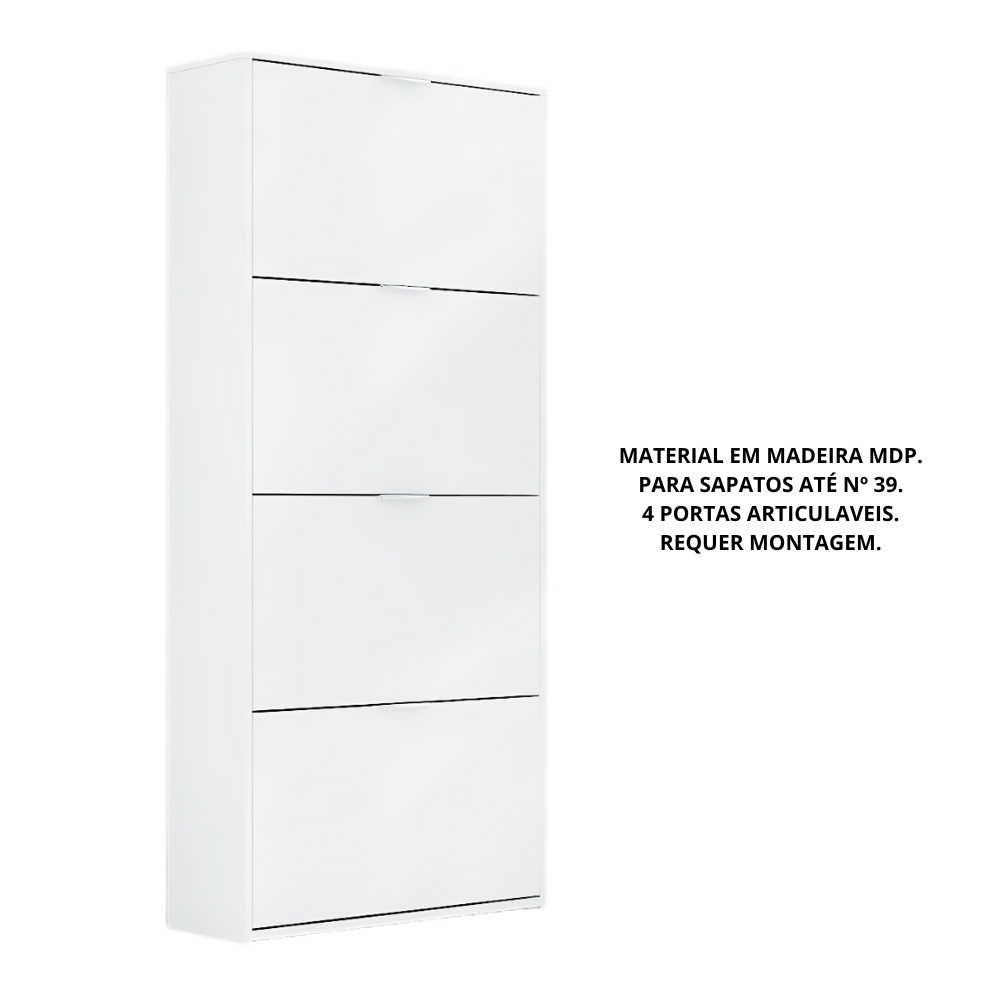 Sapateira Safira 4 Portas Articuladas Cor Branco - Quarto