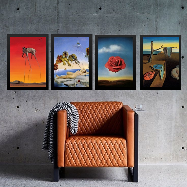 Kit 4 Quadros Artes Salvador Dalí 45x34cm - com vidro