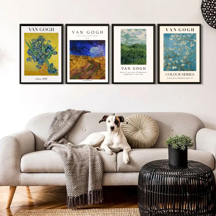 Kit 4 Quadros Artes de Van Gogh 45x34cm