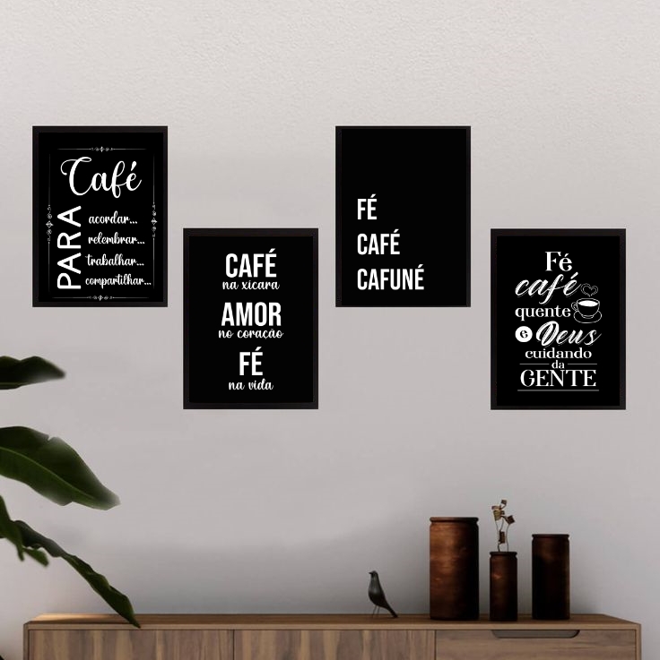 Kit 4 Quadros Cantinho Do Café Com Fé 33x24cm