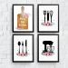 Kit 4 Quadros Cozinha Poá  -Preto e Rosa 24x18cm - com vidro