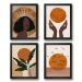 Kit 4 Quadros Decorativos Boho Mulher E Lua 24x18cm - com vidro