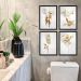Kit 4 Quadros Decorativos Flores Brancas Com Dourado 24x18cm - com vidro