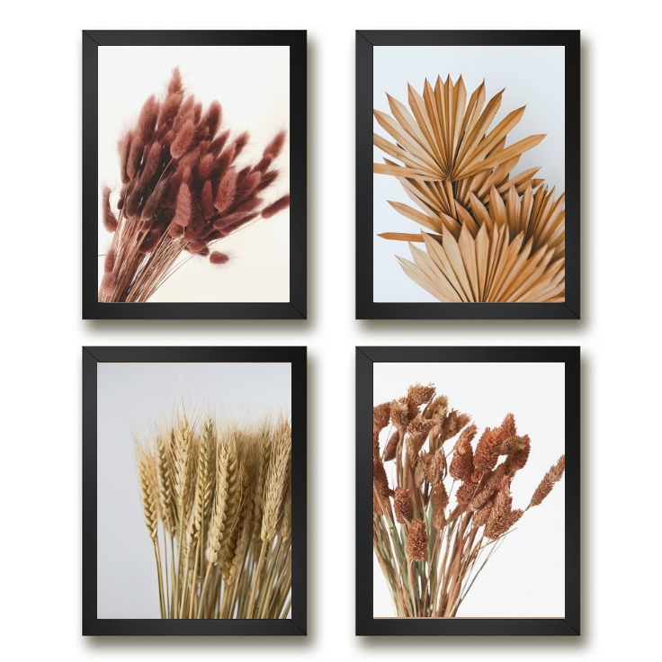 Kit 4 Quadros Decorativos Folhas E Flores Secas 45x34cm - com vidro