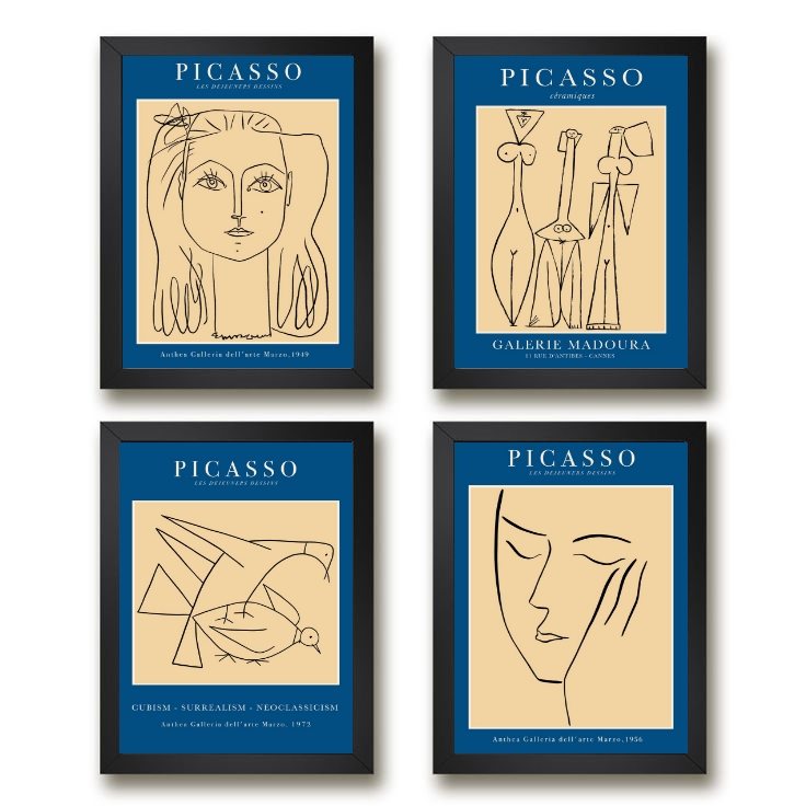 Kit 4 Quadros Decorativos Obras De Picasso 45x34cm