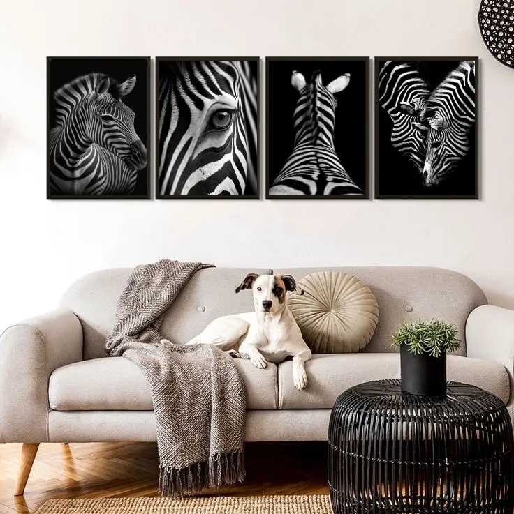 Kit 4 Quadros Decorativos Zebras 24x18cm - com vidro