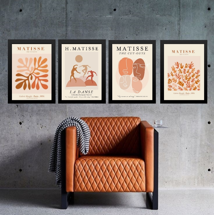 Kit 4 Quadros Modernos Matisse - Marrons 45x34cm - com vidro