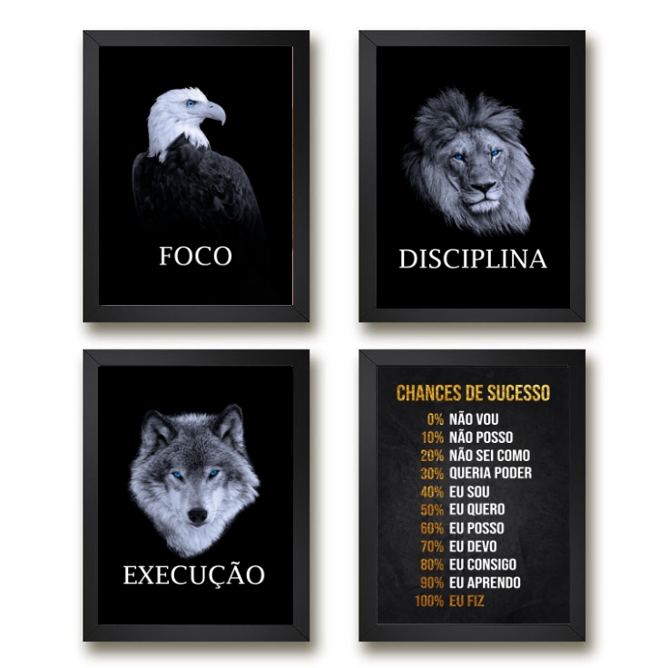 Kit 4 Quadros Motivacionais Para Empresa 33x24cm