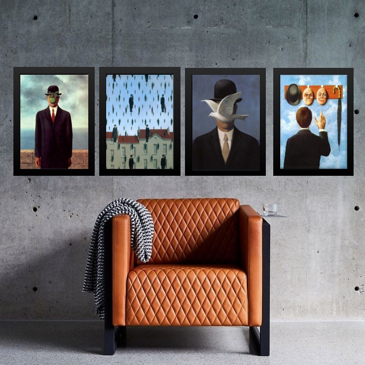 Kit 4 Quadros Obras Renne Magritte 45x34cm