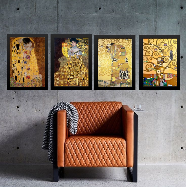Kit 4 Quadros Obras de Gustav Klimt 33x24cm