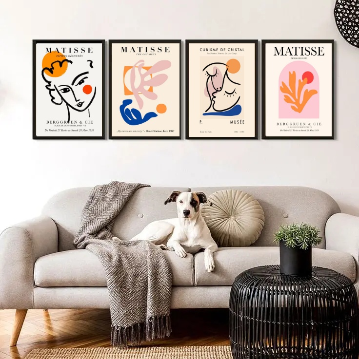 Kit 4 Quadros Obras de Henri Matisse 33x24cm - com vidro
