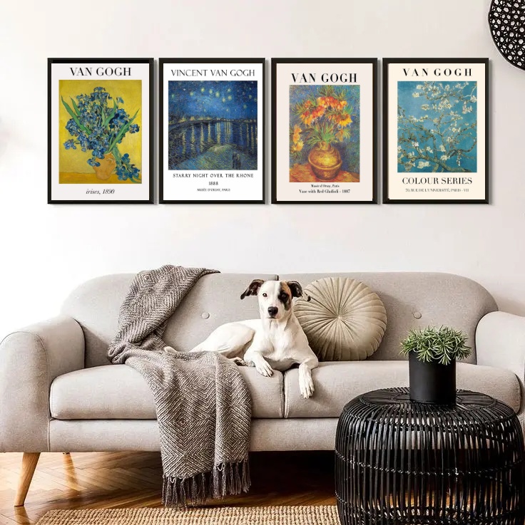 Kit 4 Quadros Obras de Van Gogh 45x34cm