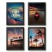 Kit 4 Quadros Praia Por Do Sol Carpe Diem 24x18cm - com vidro