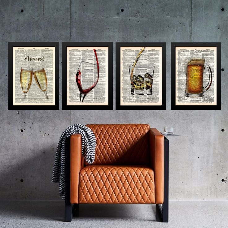 Kit 4 Quadros Vintage Bar 45x34cm - com vidro