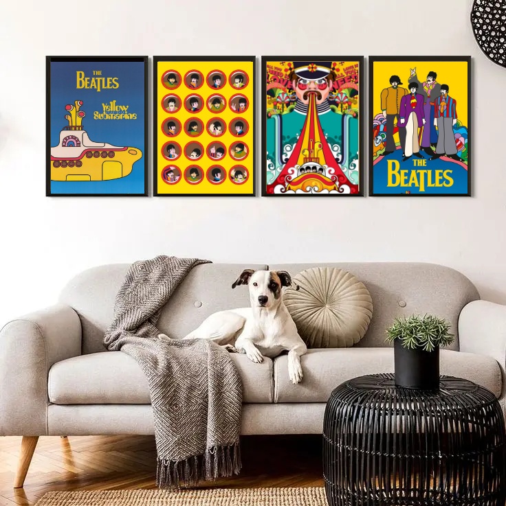 Kit 4 Quadros Yellow Submarine - Beatles 24x18cm