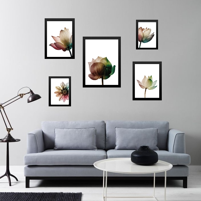 Kit 5 Quadros Flores Claras Modernas