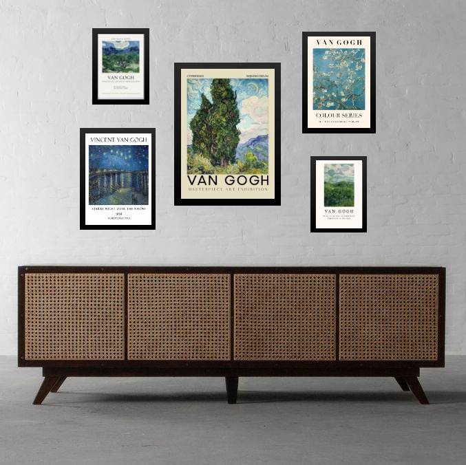 Kit 5 Quadros Van Gogh - Azuis e Verdes - com vidro