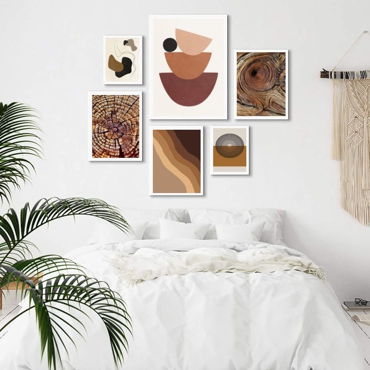 Kit 6 Quadros Abstratos Marrons - Texturas - com vidro