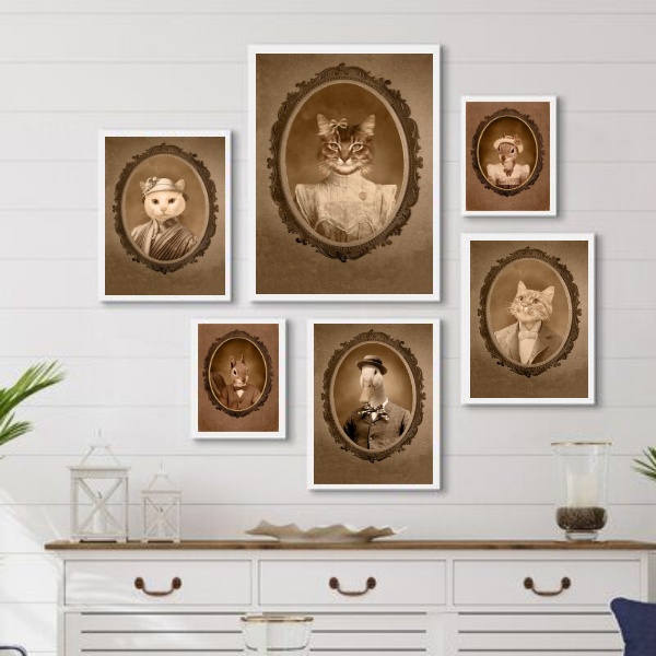 Kit 6 Quadros Animais Retrô Antigos - com vidro