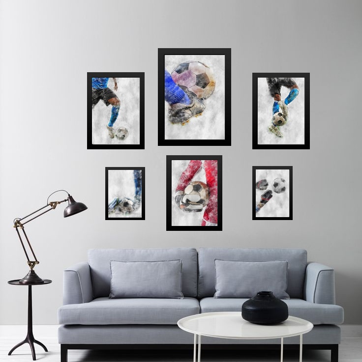 Kit 6 Quadros Aquarela Futebol