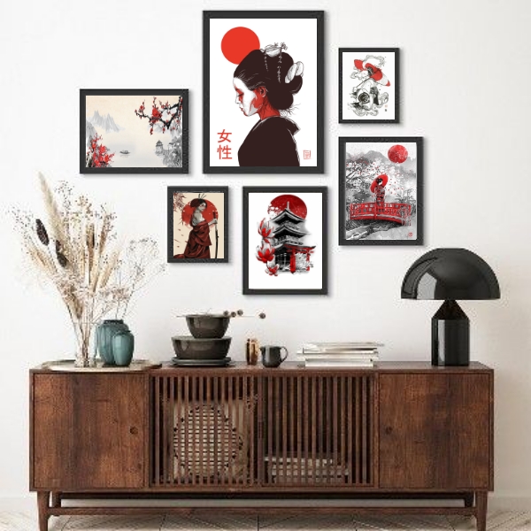 Kit 6 Quadros Arte Oriental Japonesa - com vidro