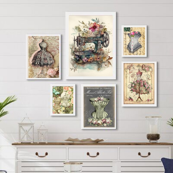 Kit 6 Quadros Atelier Costura - com vidro