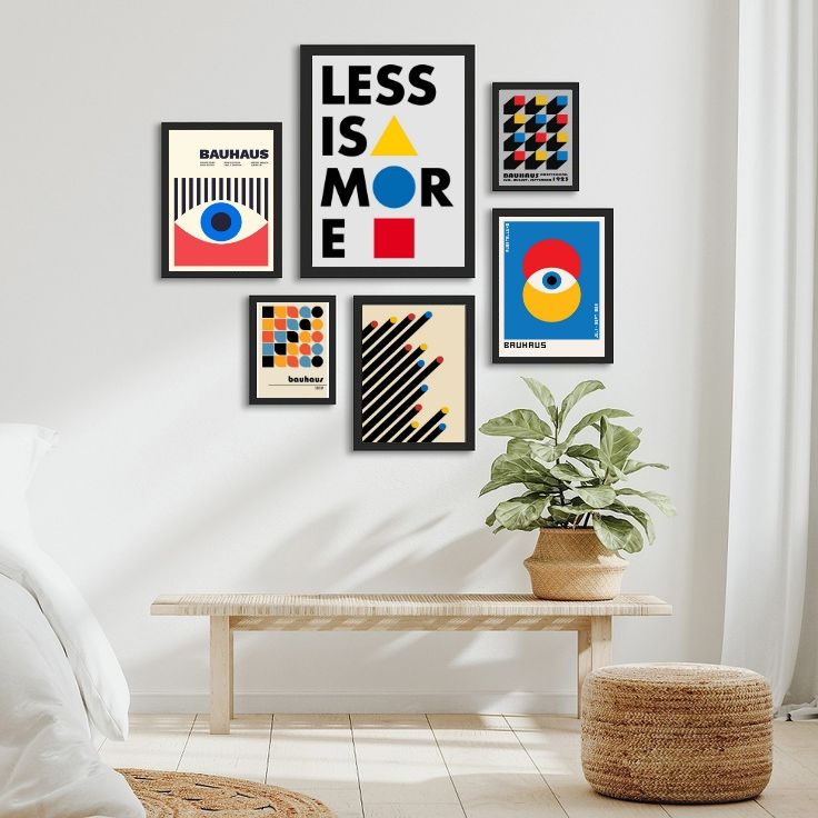 Kit 6 Quadros Bahaus - Less Is More - com vidro
