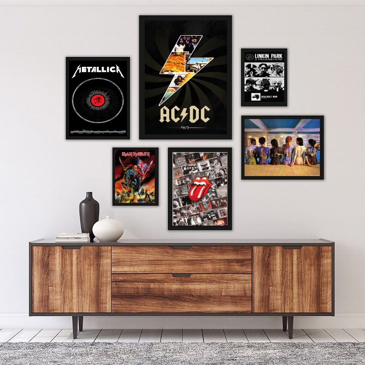 Kit 6 Quadros Bandas De Rock - com vidro