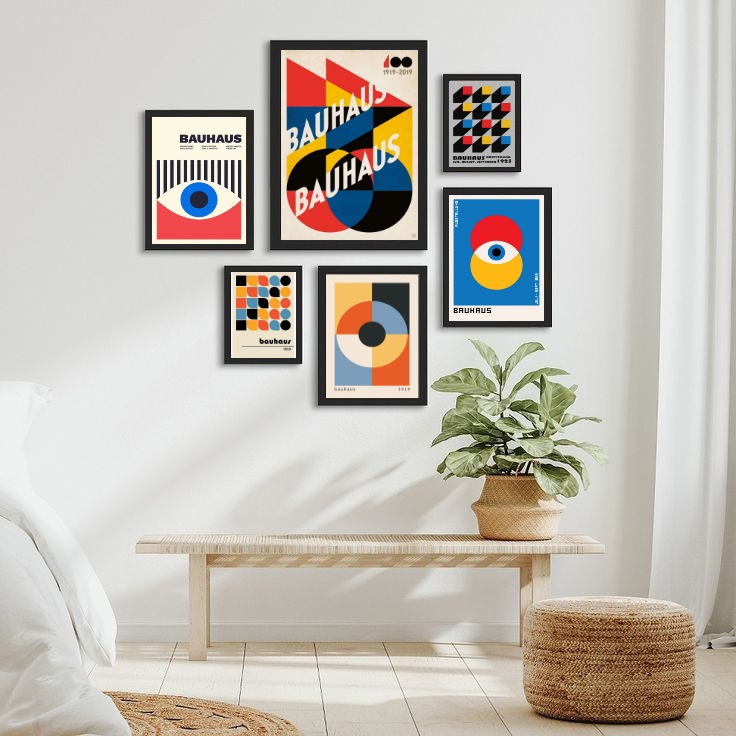 Kit 6 Quadros Bauhaus - Coloridos - com vidro