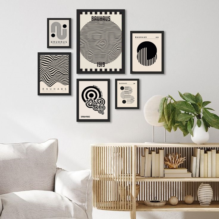 Kit 6 Quadros Bauhaus Preto e Branco