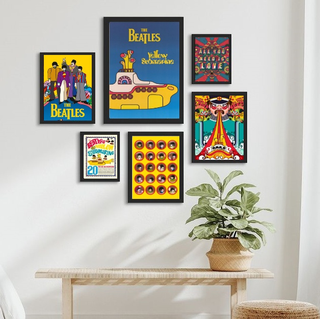 Kit 6 Quadros Beatles - Yellow Submarine - com vidro