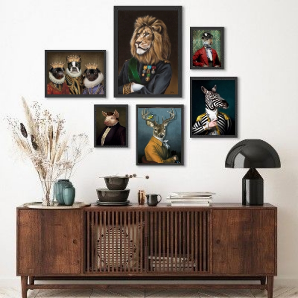Kit 6 Quadros Bichos Lord Vintage - com vidro