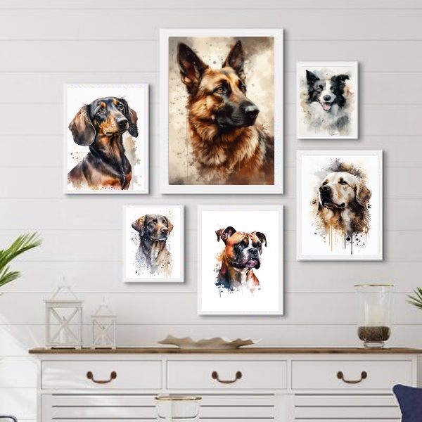 Kit 6 Quadros Cachorro Raças Variadas
