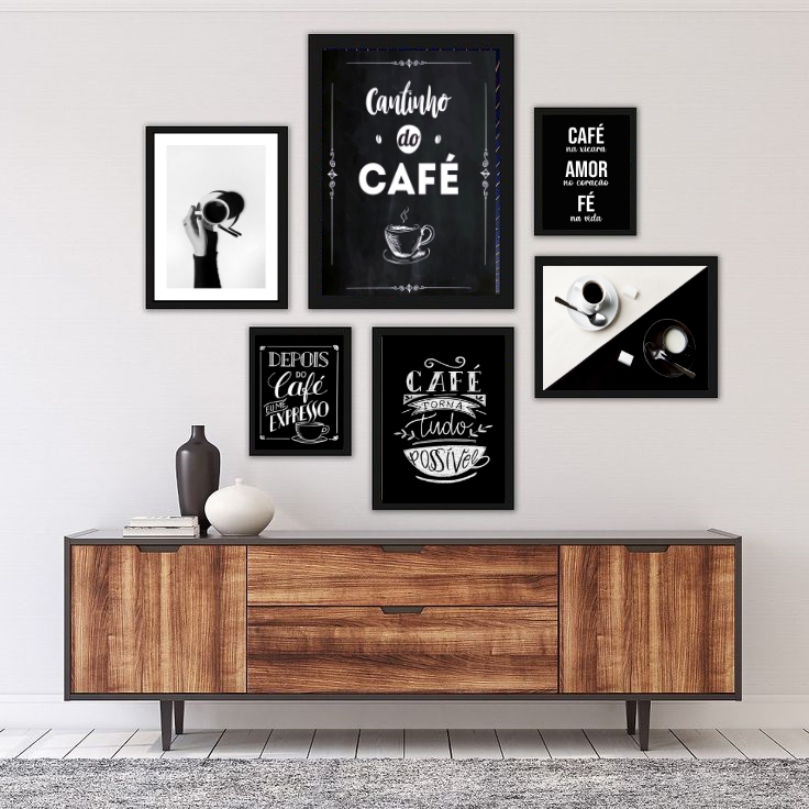 Kit 6 Quadros Cantinho Do Café Preto E Branco