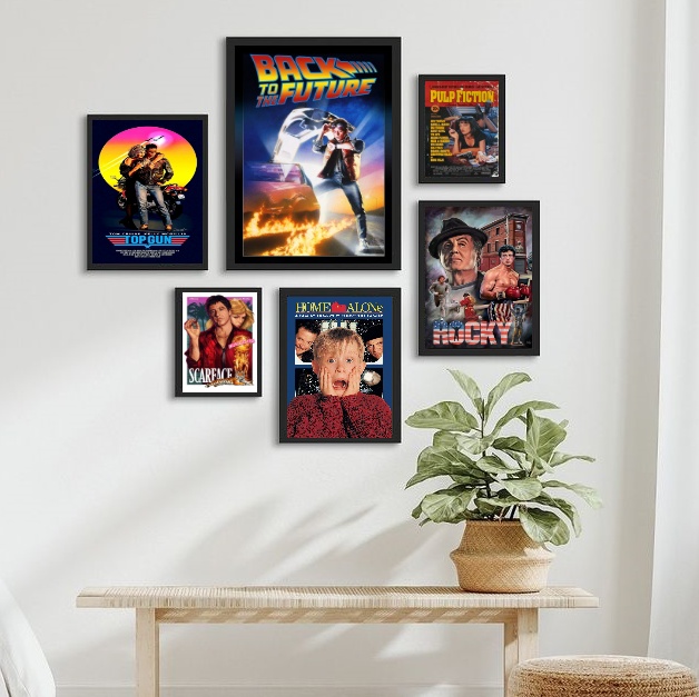 Kit 6 Quadros Cinema Filmes Antigos - com vidro