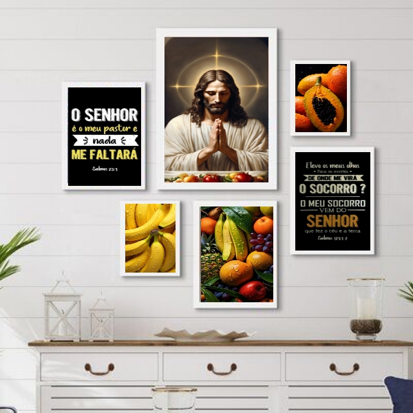 Kit 6 Quadros Cristãos Para Cozinha- Jesus Alimentos - com vidro