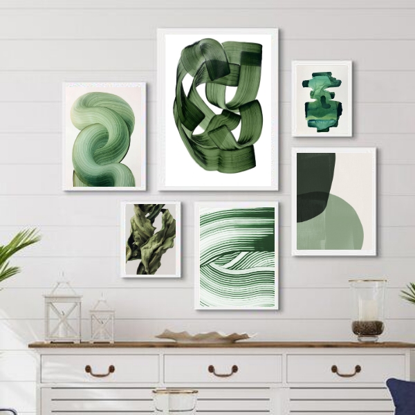 Kit 6 Quadros Decorativos Abstratos Verdes