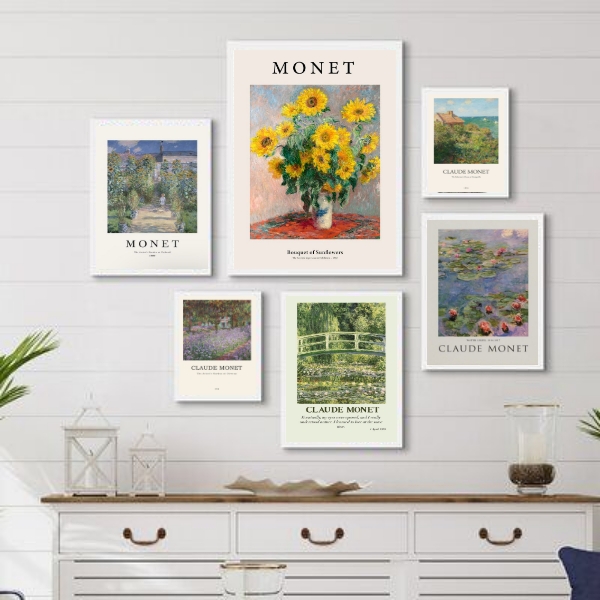 Kit 6 Quadros Decorativos Arte Monet - com vidro