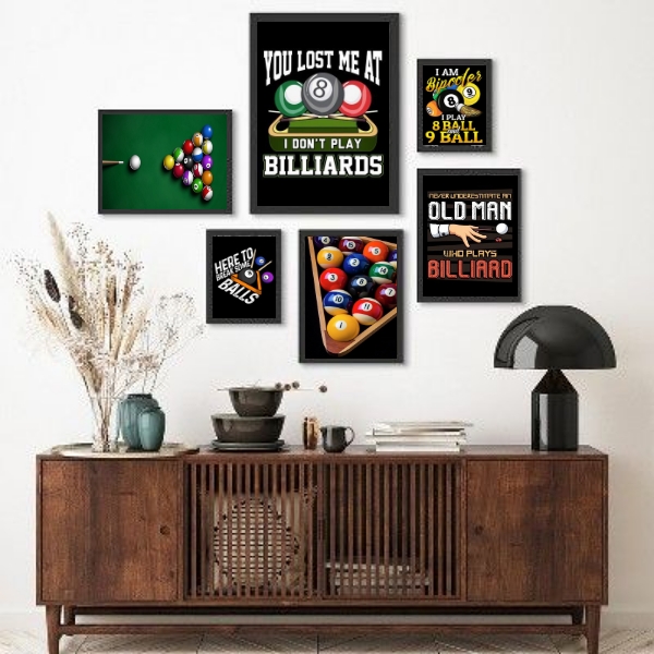 Kit 6 Quadros Decorativos Bilhar Sinuca