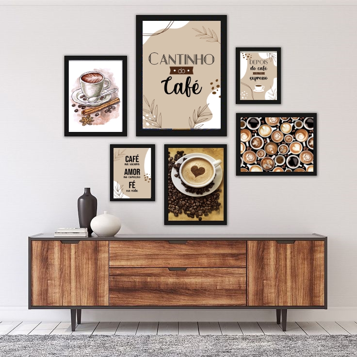 Kit 6 Quadros Decorativos Cantinho Do Café - com vidro