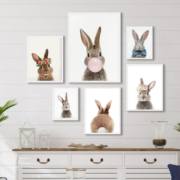 Kit 6 Quadros Decorativos Coelhinhos