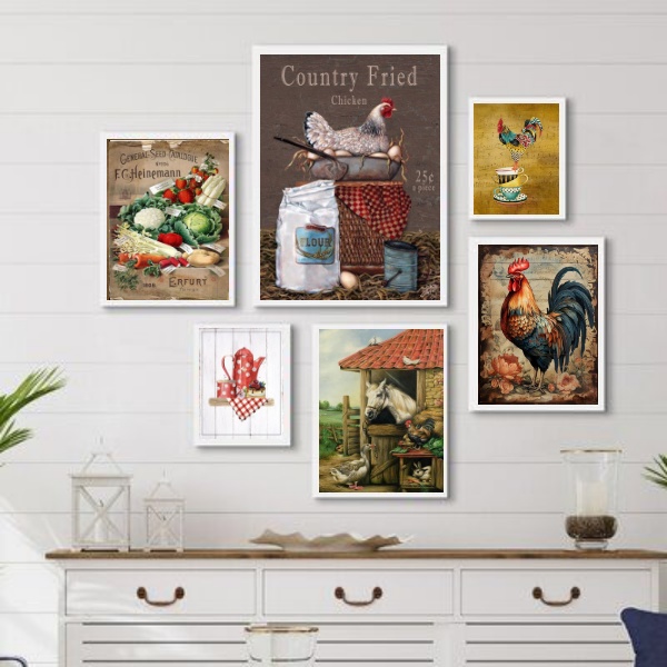 Kit 6 Quadros Decorativos Cozinha Country - com vidro