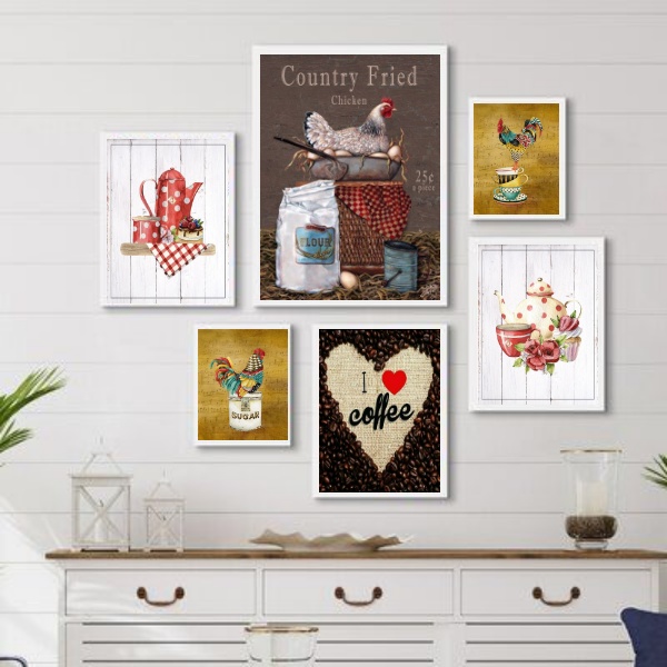 Kit 6 Quadros Decorativos Cozinha De Fazenda - com vidro