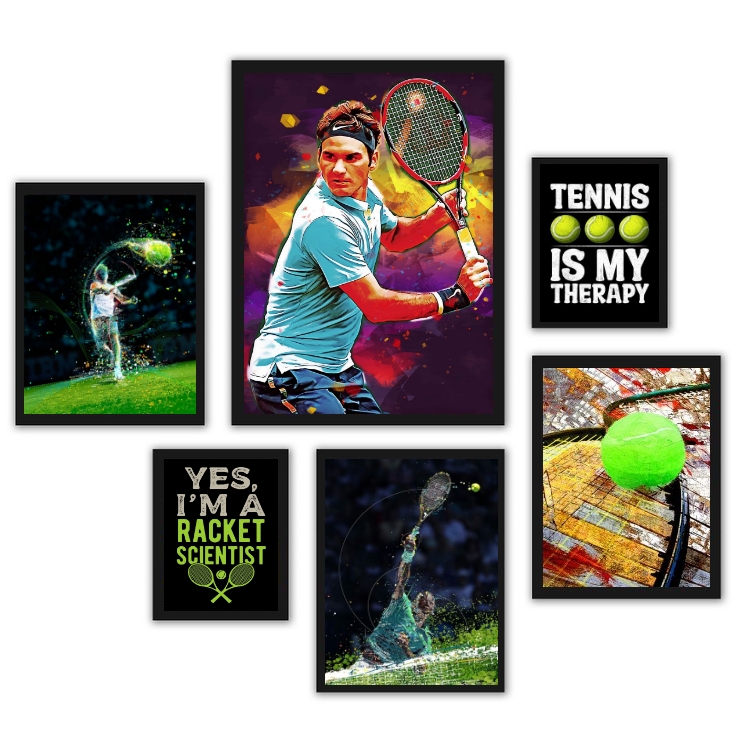 Kit 6 Quadros Decorativos Esporte Tênis