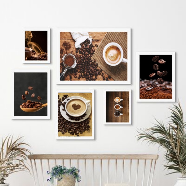 Kit 6 Quadros Decorativos Fotografias De Café - com vidro