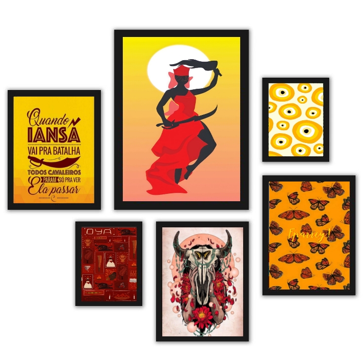 Kit 6 Quadros Decorativos Iansã Orixá - com vidro