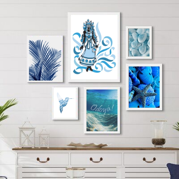 Kit 6 Quadros Decorativos Iemanjá Azul - com vidro