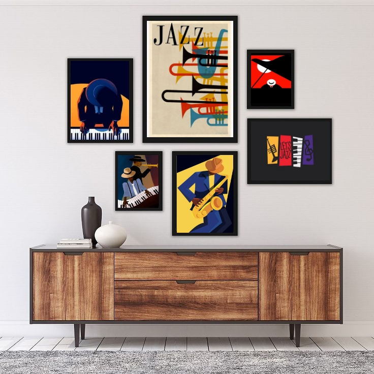 Kit 6 Quadros Decorativos Jazz Músicos - com vidro