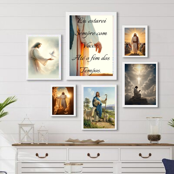 Kit 6 Quadros Decorativos Jesus Cristo - com vidro