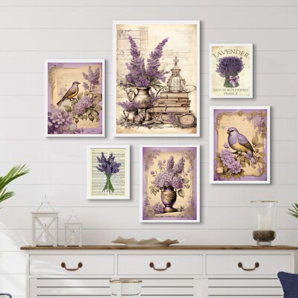 Kit 6 Quadros Decorativos Lavanda - com vidro